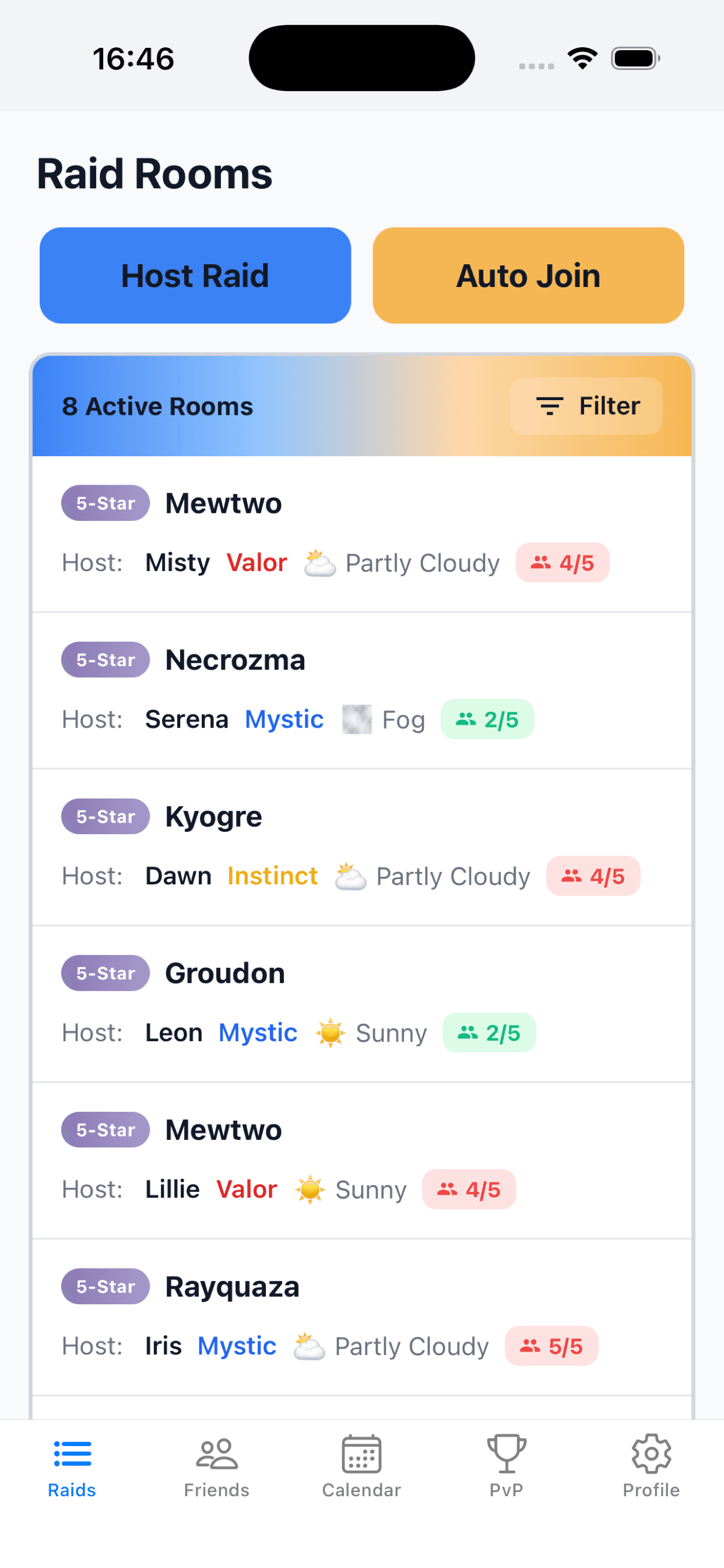 PokeParty Raid Screen